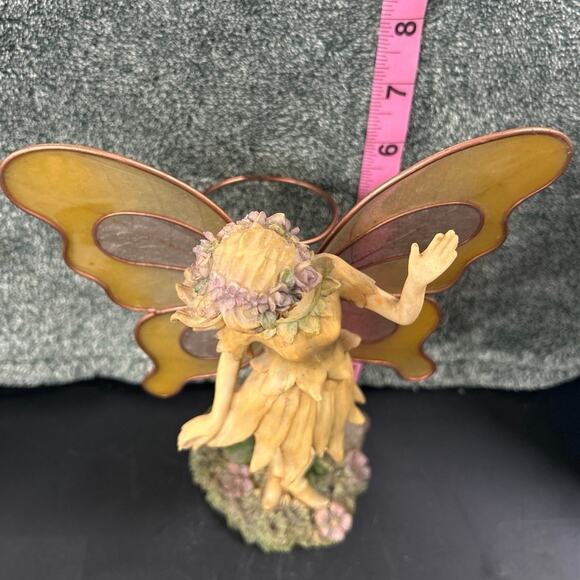 Vintage Fairy Mounted Cast Resin w Wings Tea Light Holder Hand Painted - Picture 4 of 14